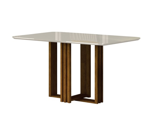 Encontraproduto.com.br - Mesa Retangular Jade Tampo De Madeira Com Vidro Off White 1,60m -