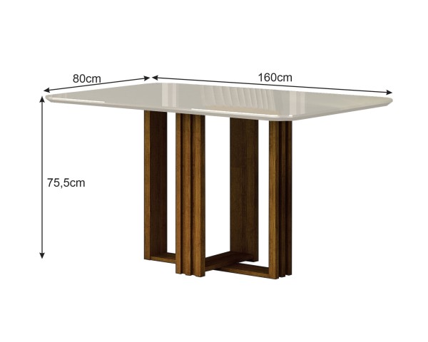 Encontraproduto.com.br - Mesa Retangular Jade Tampo De Madeira Com Vidro Off White 1,60m -