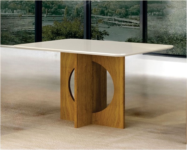 Encontraproduto.com.br - Mesa Retangular Lorena Plus Tampo De Madeira Com Vidro Off White 1,20m -