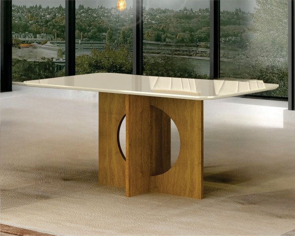 Encontraproduto.com.br - Mesa Retangular Lorena Plus Tampo De Madeira Com Vidro Off White 1,60m -