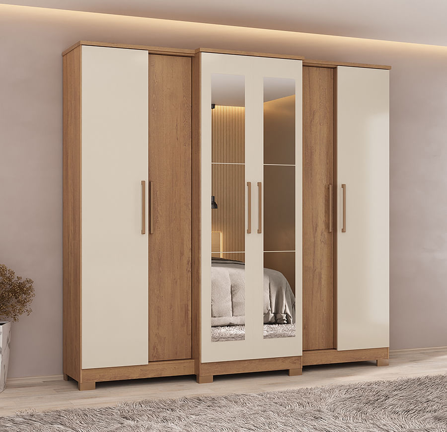 Guarda Roupa Casal Martin Com Espelho 6 Portas E 4 Gavetas -