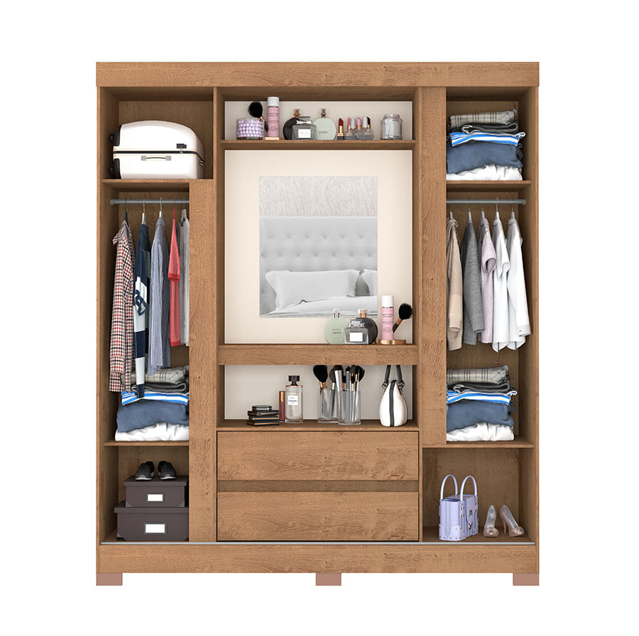 Encontraproduto.com.br - Guarda Roupa Casal Paraiba Com Espelho 2 Portas E 2 Gavetas -