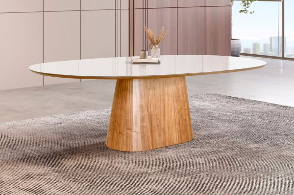 Mesa Elipse Versa Tampo Com Vidro Off White 2,00m -
