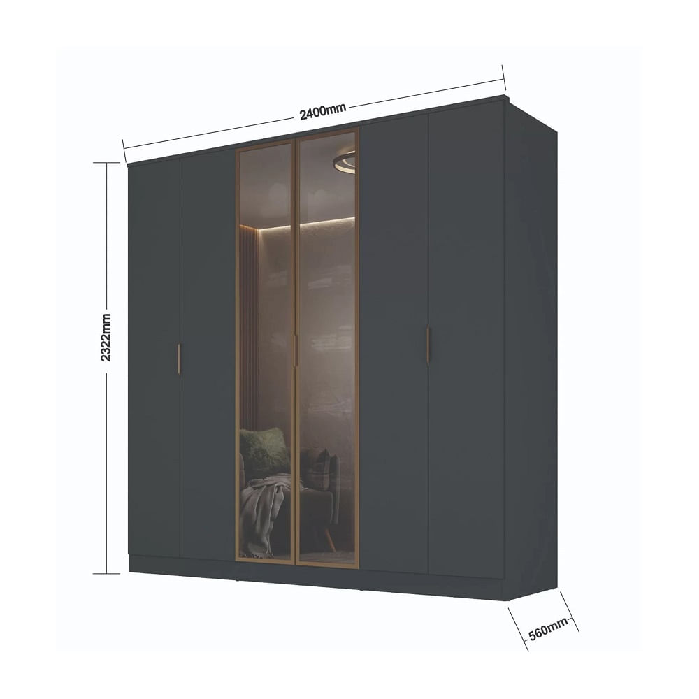 Encontraproduto.com.br - Guarda Roupa Ravi Com Espelho Reflecta 6 Portas E 4 Gavetas -
