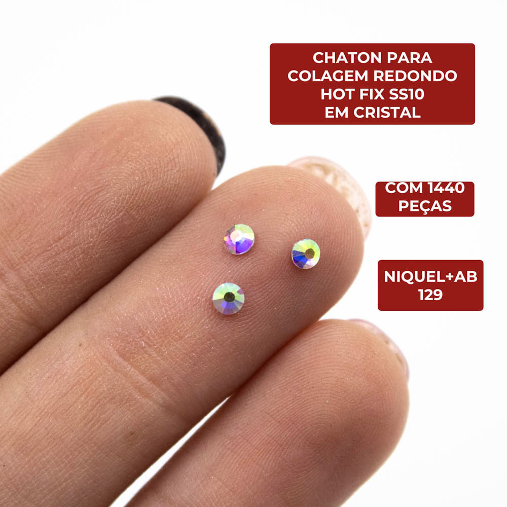 Encontraproduto.com.br - CHATON PARA COLAGEM REDONDO HOT FIX SS10 EM CRISTAL COM 1440 PEÇAS