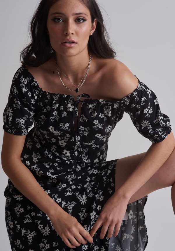 Encontraproduto.com.br - Vestido de viscose Midi com fenda