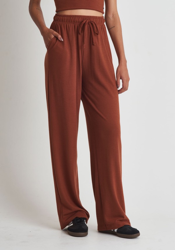 Calça wide leg em malha