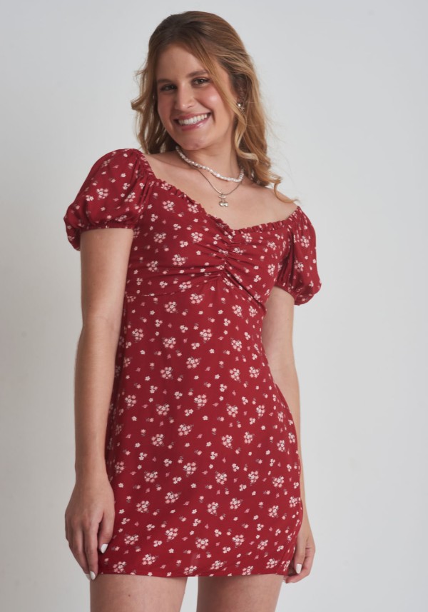 VESTIDO CURTO ESTAMPA FLORAL BUQUÊ