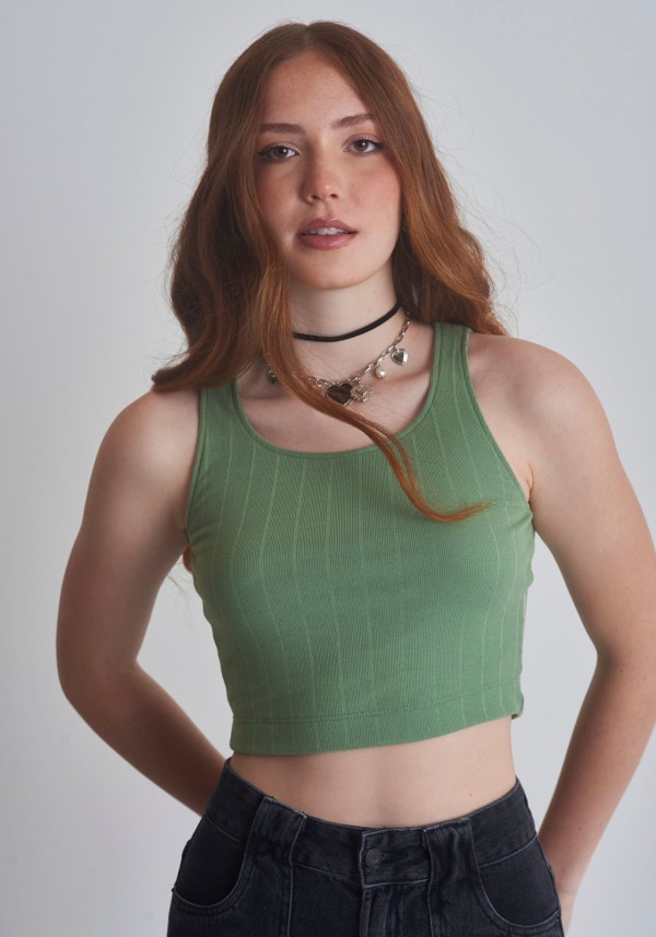 blusa canelada diferenciada verde GANG