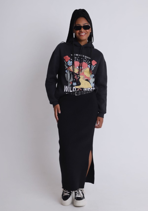 Saia midi em tricot com fenda lateral
