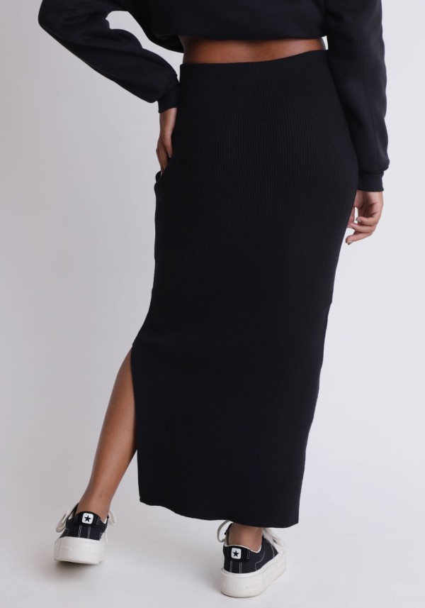 Encontraproduto.com.br - Saia midi em tricot com fenda lateral