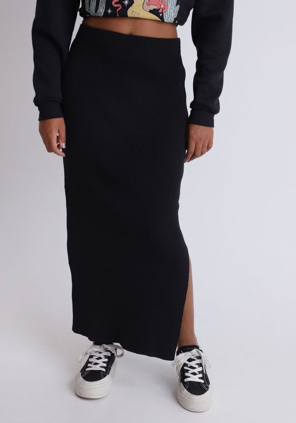 Encontraproduto.com.br - Saia midi em tricot com fenda lateral