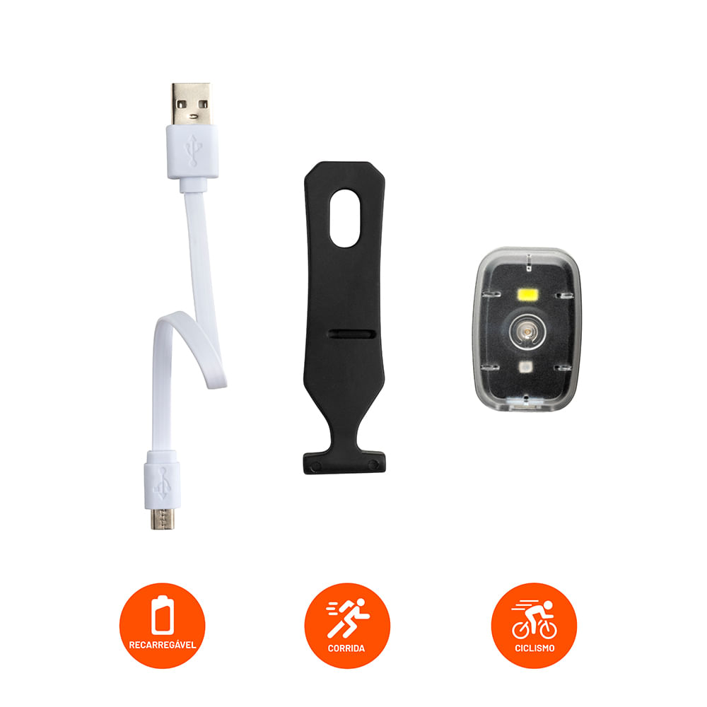 Farol Clip com Luz Dianteira 20L/ Traseiro 2L 200mAh USB - BI187OUT [Reembalado]
