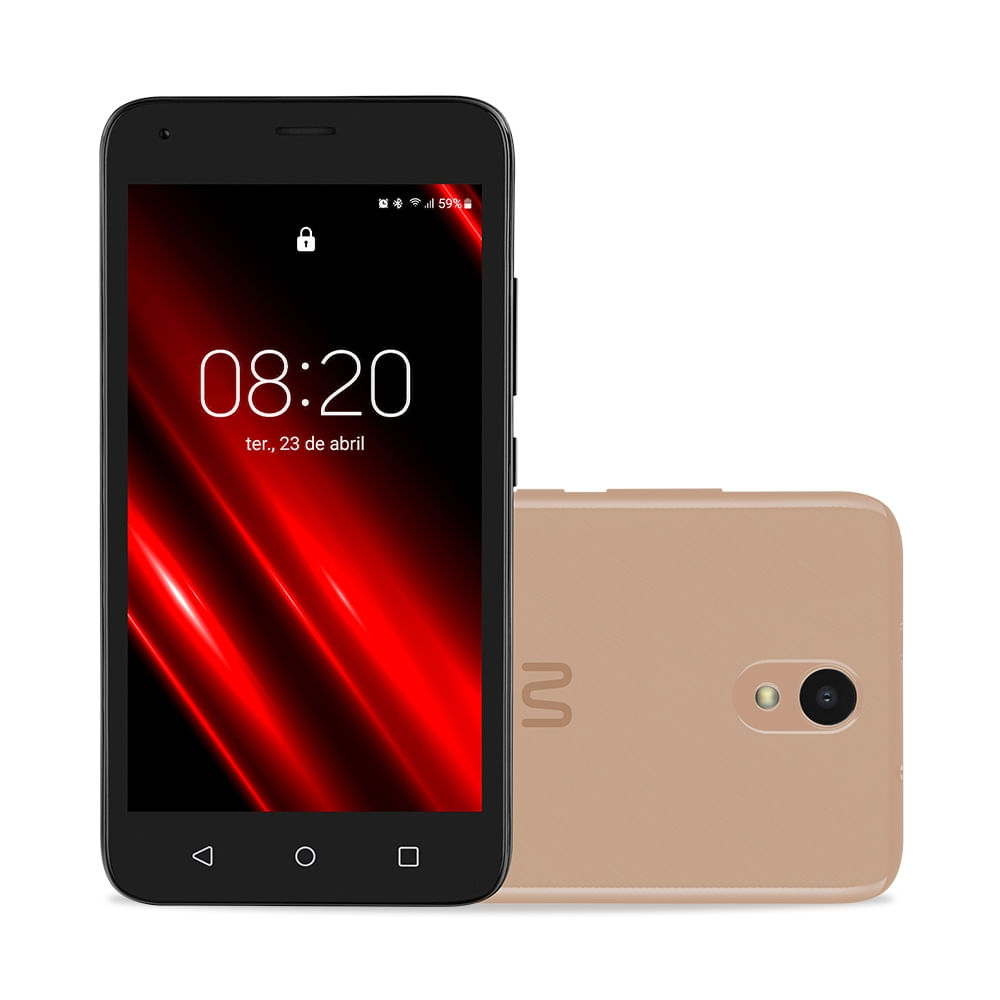 Encontraproduto.com.br - Smartphone Multi E Pro 4G 32GB Wi-Fi 5 pol. Dual Chip Câmera 5MP + 5MP Android 11 (Go edition) Dourado - P9151OUT [Reembalado]