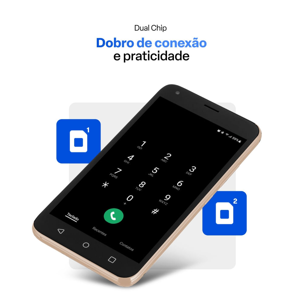 Encontraproduto.com.br - Smartphone Multi E Pro 4G 32GB Wi-Fi 5 pol. Dual Chip Câmera 5MP + 5MP Android 11 (Go edition) Dourado - P9151OUT [Reembalado]