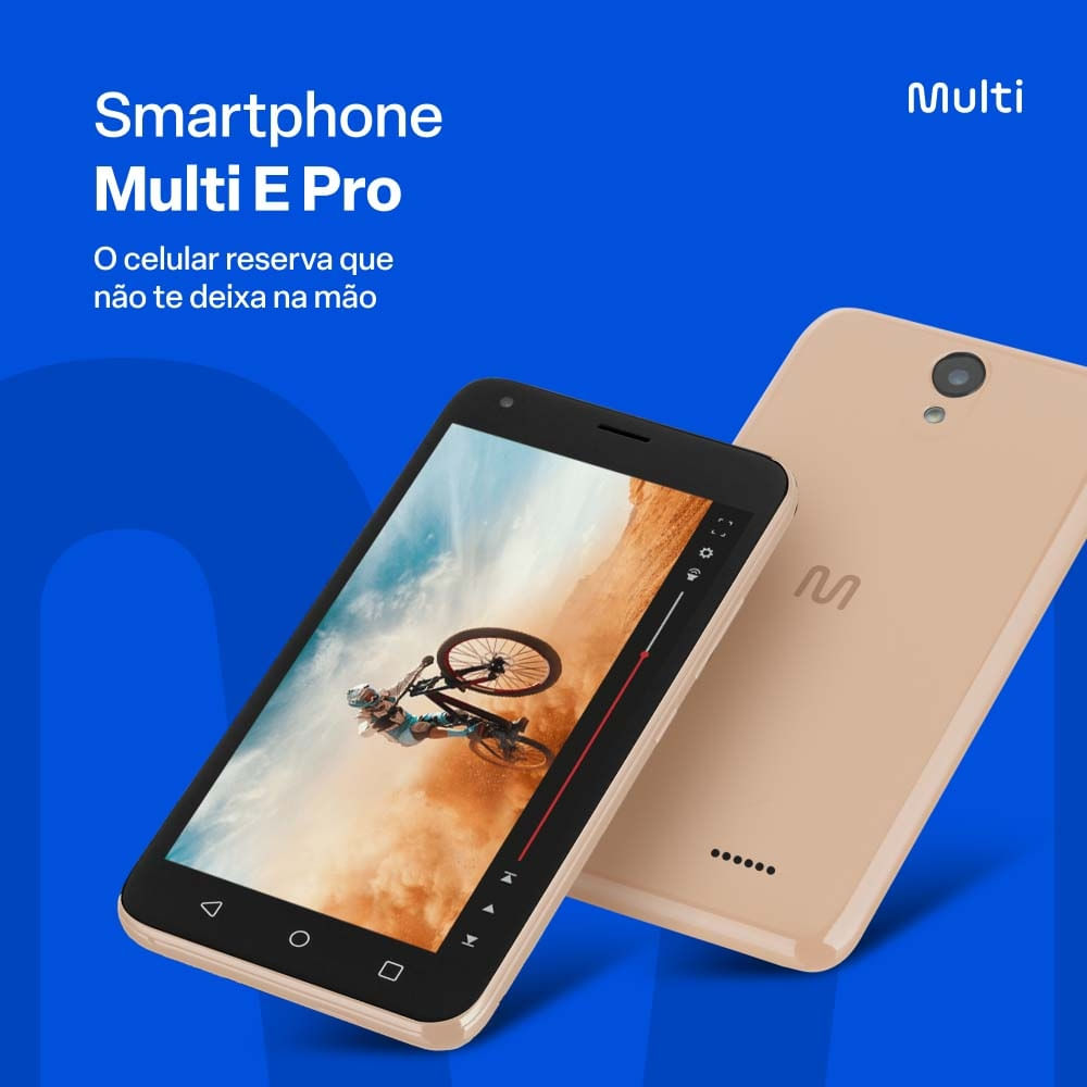 Encontraproduto.com.br - Smartphone Multi E Pro 4G 32GB Wi-Fi 5 pol. Dual Chip Câmera 5MP + 5MP Android 11 (Go edition) Dourado - P9151OUT [Reembalado]