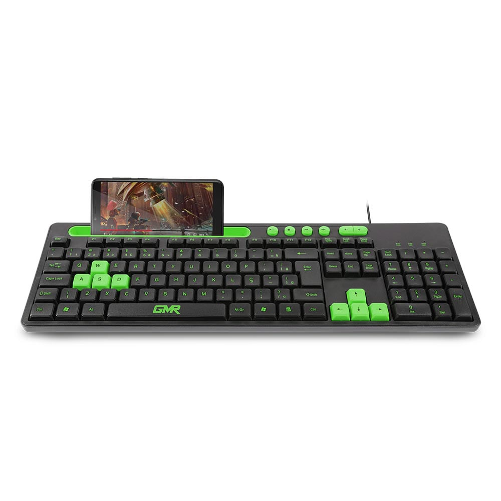 Teclado GK120 Preto/Verde com Suporte de Smartphone - TC265OUT [Reembalado]