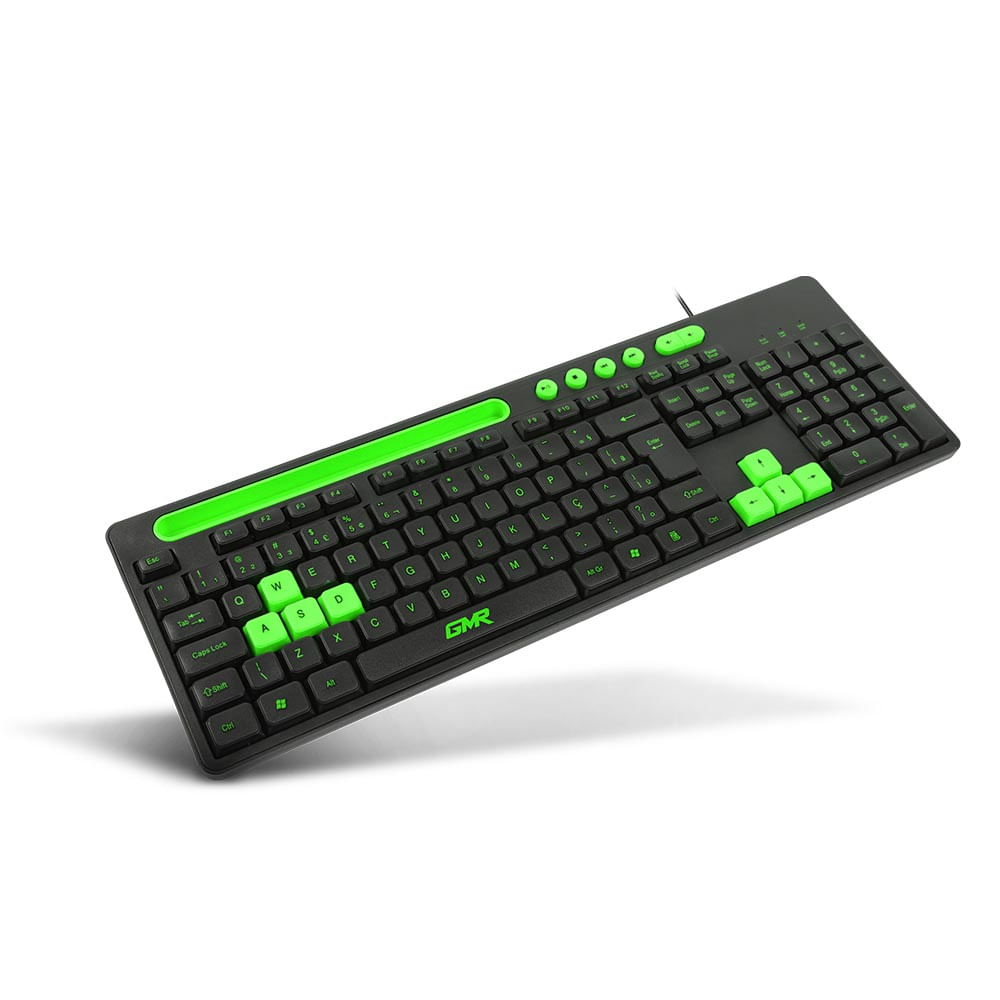 Encontraproduto.com.br - Teclado GK120 Preto/Verde com Suporte de Smartphone - TC265OUT [Reembalado]