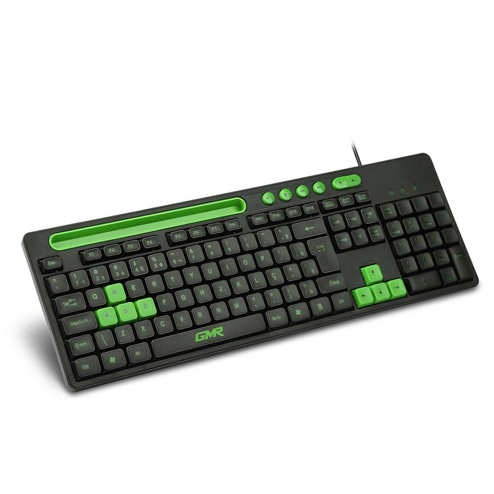 Encontraproduto.com.br - Teclado GK120 Preto/Verde com Suporte de Smartphone - TC265OUT [Reembalado]