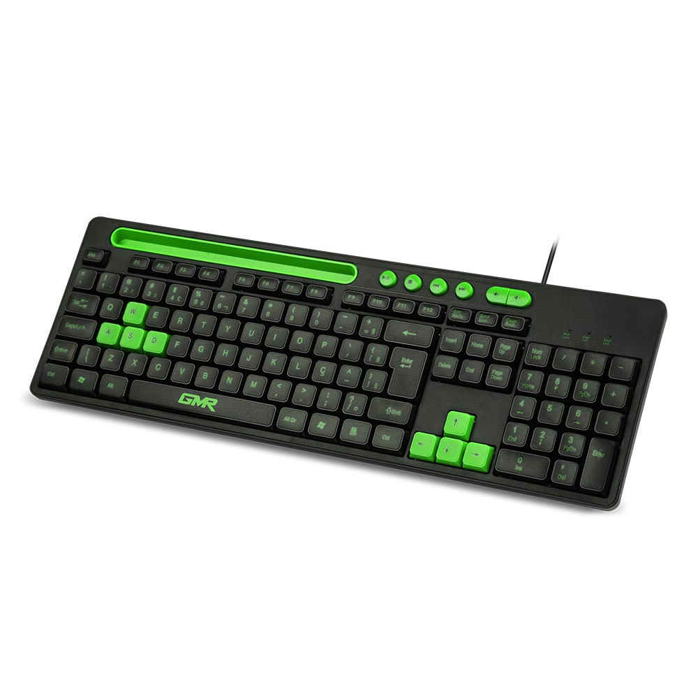 Encontraproduto.com.br - Teclado GK120 Preto/Verde com Suporte de Smartphone - TC265OUT [Reembalado]