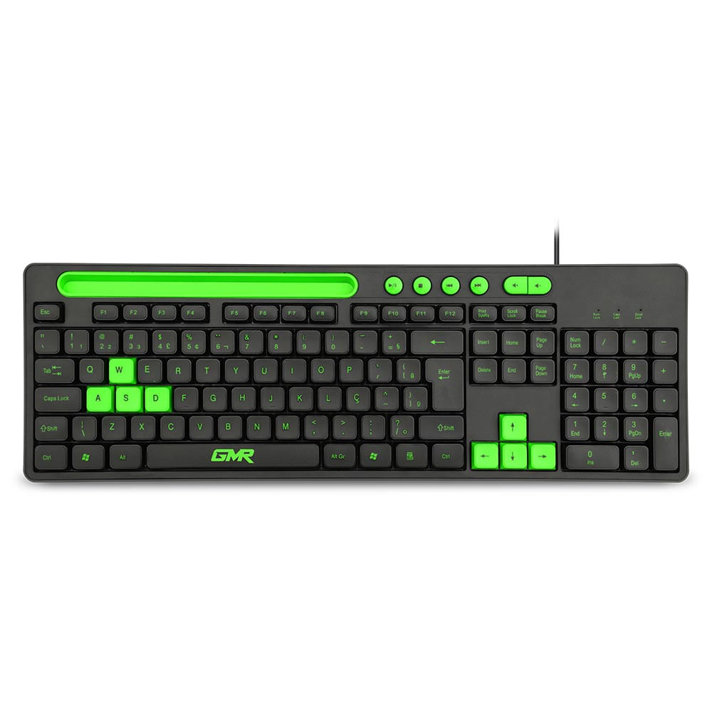 Encontraproduto.com.br - Teclado GK120 Preto/Verde com Suporte de Smartphone - TC265OUT [Reembalado]