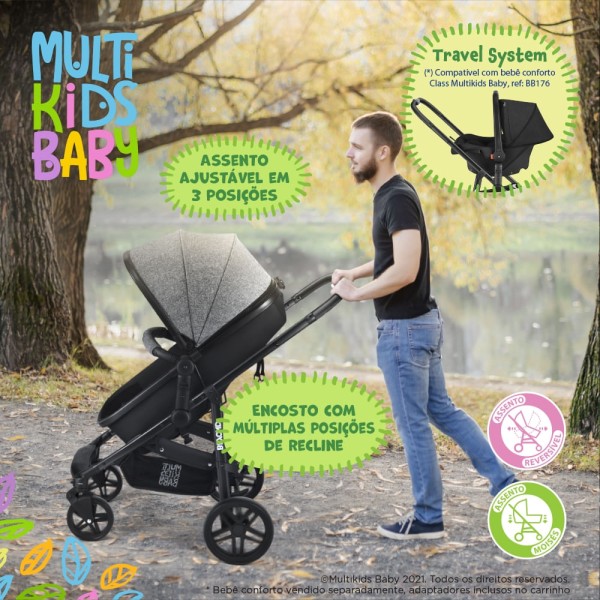 Encontraproduto.com.br - Carrinho de passeio para bebê Multikids 0-15kgs c/ berço Moises Beyond Preto - BB429OUT [Reembalado]