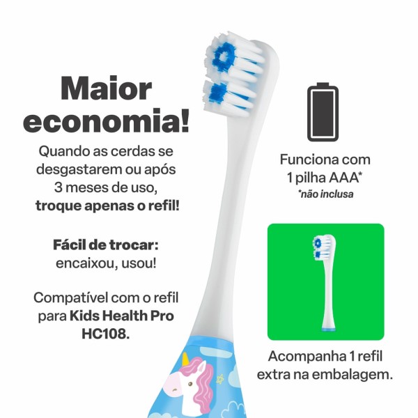 Encontraproduto.com.br - Escova Elétrica Infantil Kids Health Pro Unicórnios Multi Saúde - HC081OUT [Reembalado]