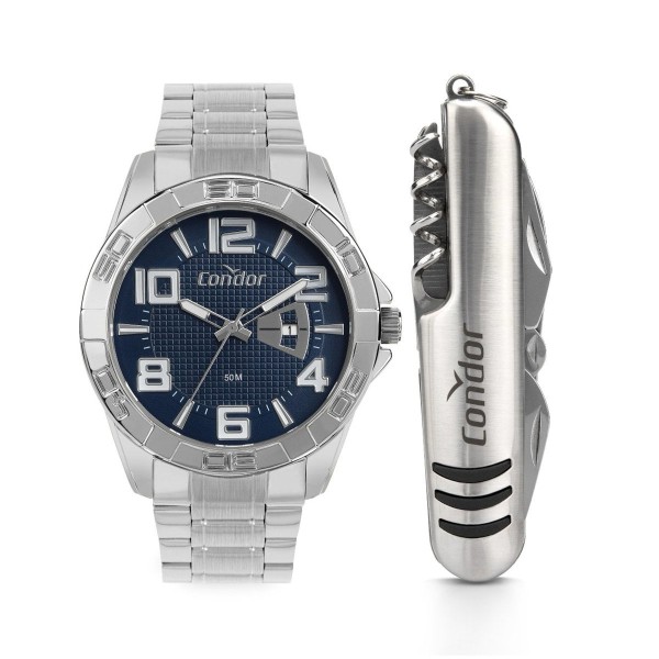 Encontraproduto.com.br - Kit Relógio Condor Masculino Prata CO2117AW/K4A