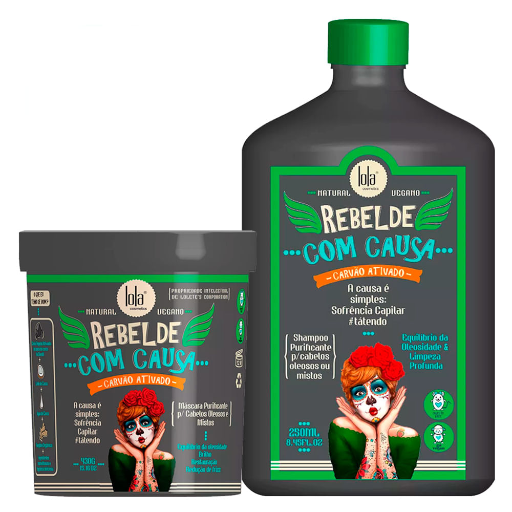 Encontraproduto.com.br - Lola Cosmetics Lola Rebelde Com Causa Carvão Ativado Kit - Shampoo + Máscara