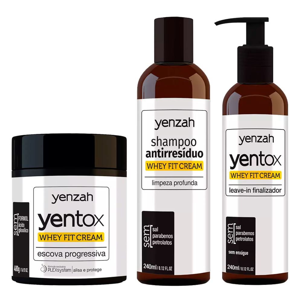 Yenzah Whey Fit Cream Kit - Sh + Leave-in + Escova Progressiva