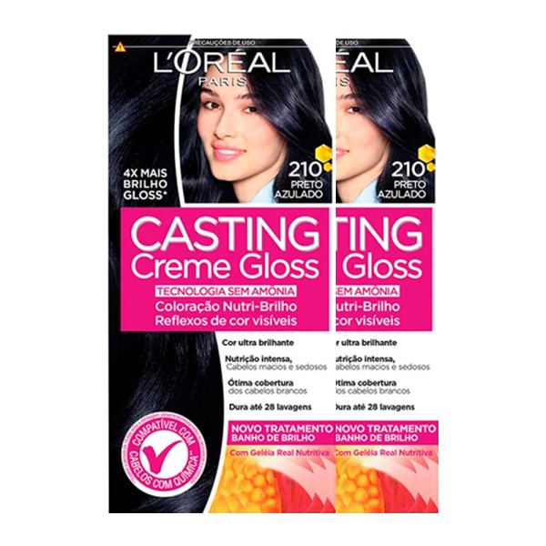 Encontraproduto.com.br - LOréal Paris Coloração Casting Creme Gloss Kit - 210 Preto Azulado