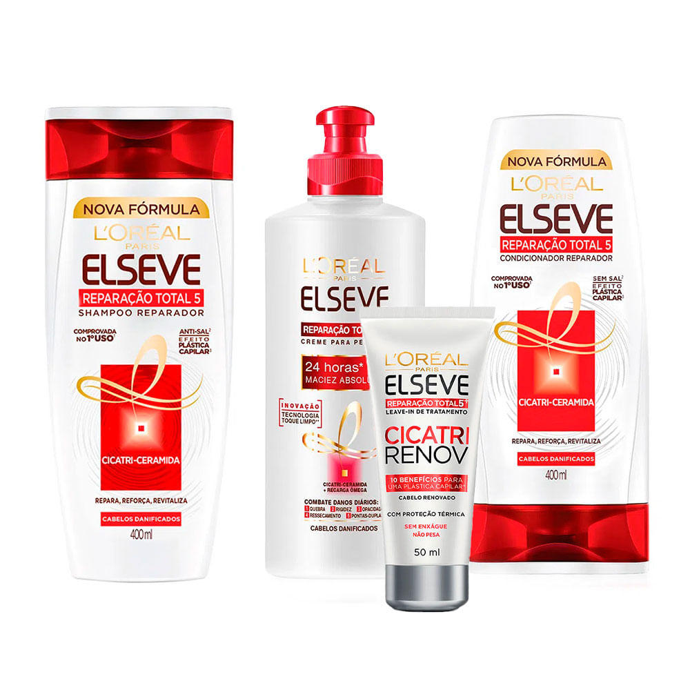 LOréal Paris Elseve Reparação Total 5 Kit - Shampoo + Condicionador + Creme de Pentear + Leave-In