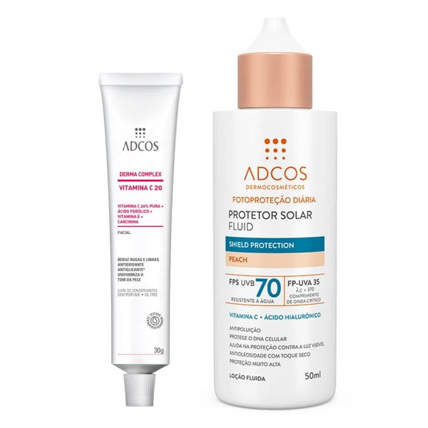 Encontraproduto.com.br - Adcos Derma Complex Vitamina C 20 + Fluid Shield Protection Kit - Anti-Idade + Protetor Solar