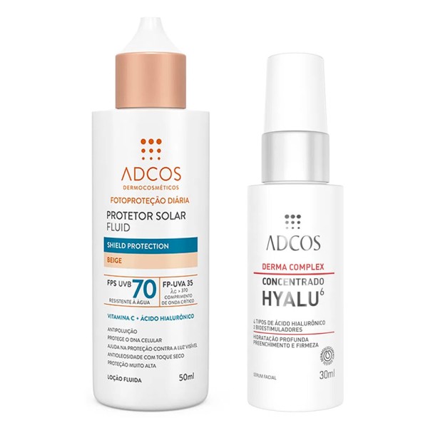 Encontraproduto.com.br - Adcos Derma Complex Hyalu 6 + Fluid Shield Protection Kit - Sérum Facial + Protetor Solar