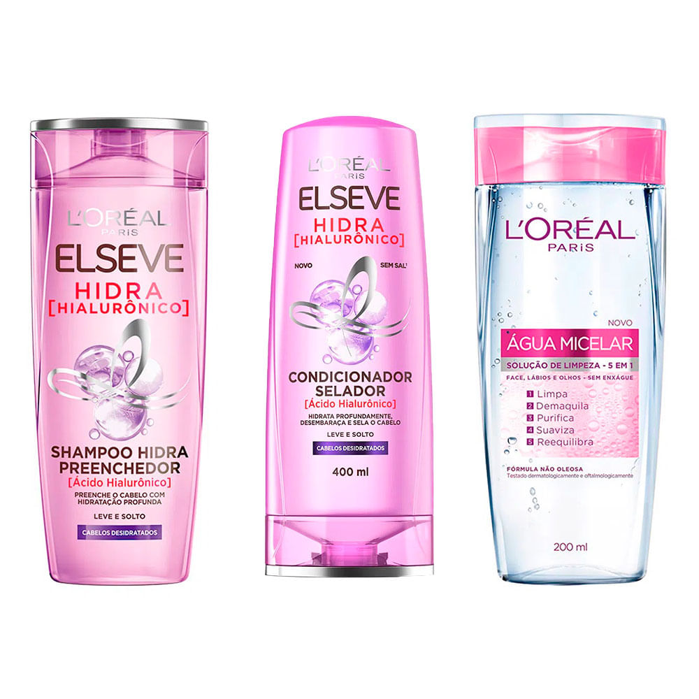LOréal Paris Elséve Hidra Hialurônico Kit - Shampoo + Condicionador + Água Micelar