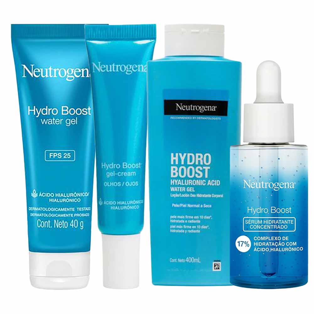 Neutrogena Hydro Boost Kit – Gel Creme para Olhos + Hidratante Facial FPS25 + Hidratante Corporal + Sérum