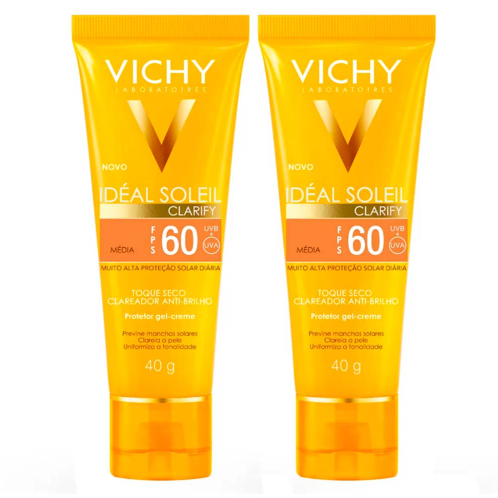 Encontraproduto.com.br - Vichy Idéal Soleil Clarify Kit com 2 Unidades – Protetor Solar Facial com Cor FPS60 - Médio