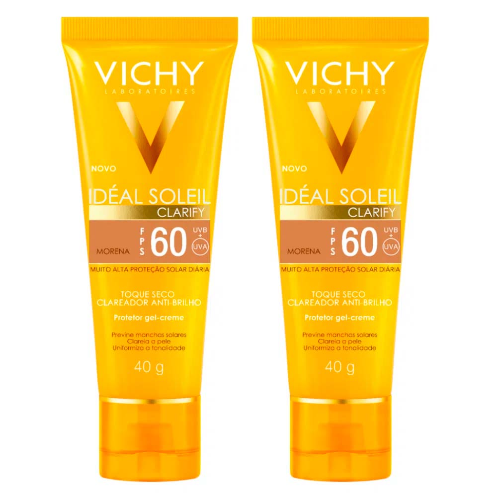 Encontraproduto.com.br - Vichy Idéal Soleil Clarify Kit com 2 Unidades – Protetor Solar Facial com Cor FPS60 - Morena