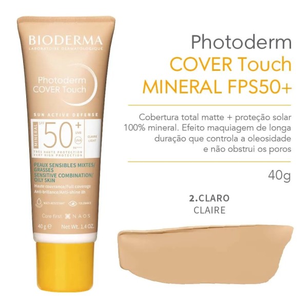 Encontraproduto.com.br - Bioderma Photoderm Cover Touch Kit com 2 Unidades – Protetor Solar Facial com Cor FPS50+ – Claro 40ml