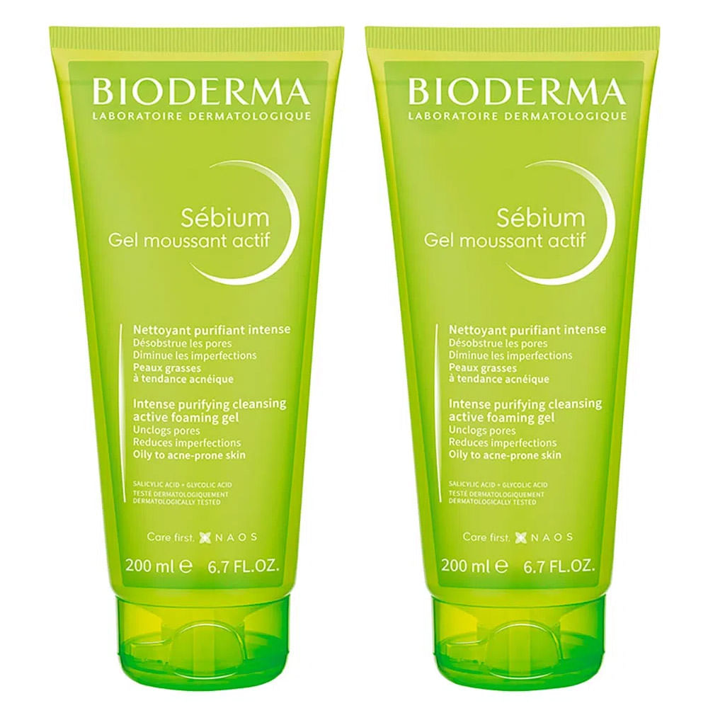 Encontraproduto.com.br - Bioderma Sébium Actif Kit com 2 Unidades - Gel de Limpeza Antioleosidade - 200ml