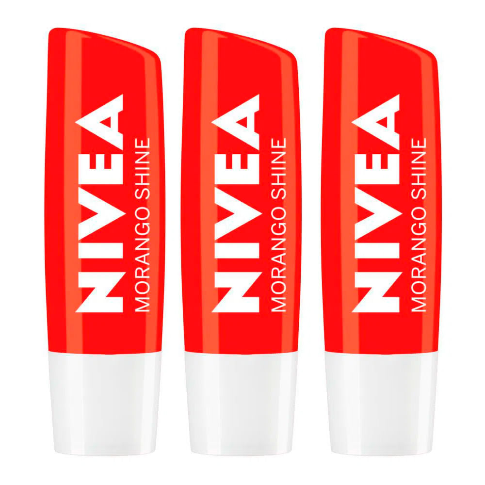 NIVEA Kit com 3 Unidades – Hidratante Labial Morango Shine 4,8g
