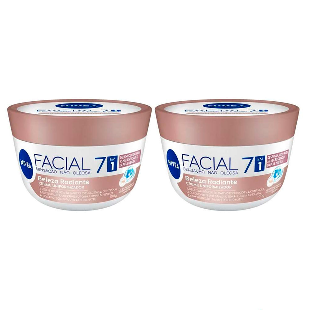 NIVEA Kit com 2 Unidades – Hidratante Facial 7 em 1 Beleza Radiante 100g