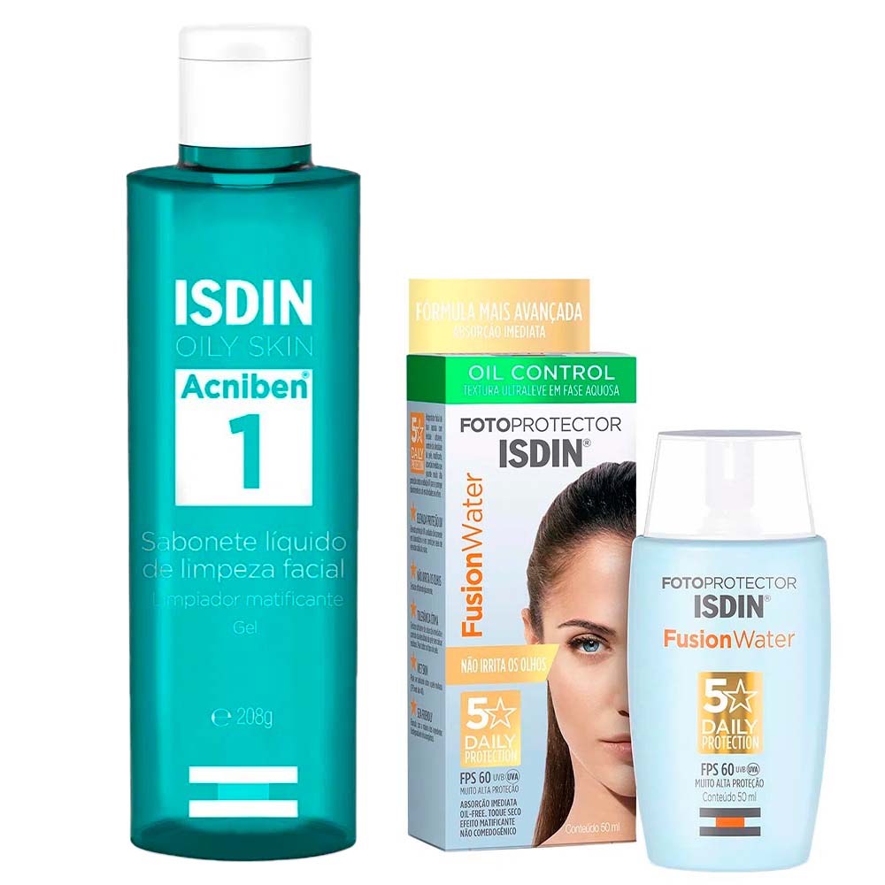 Isdin Kit - Sabonete Líquido Facial Acniben + Protetor Solar Facial Fusion Water 5 Stars FPS60