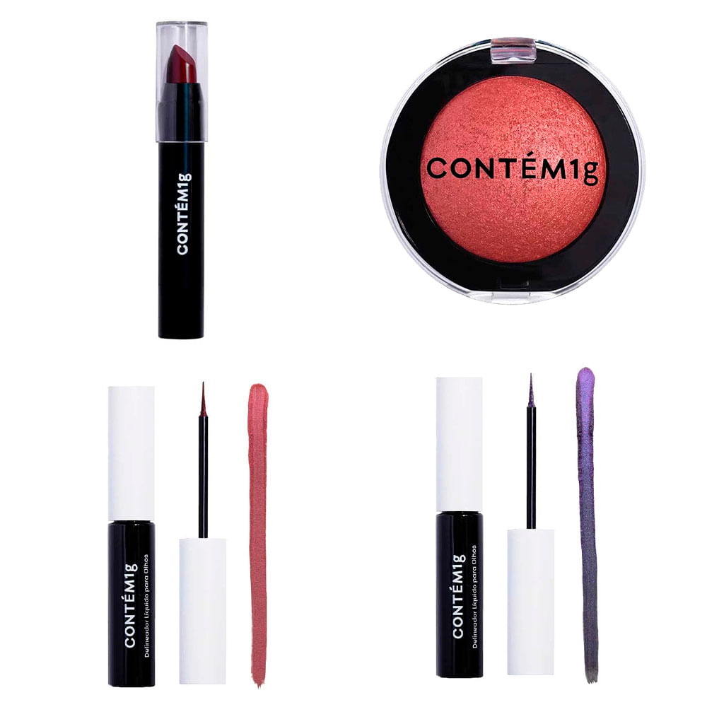 Contém1g Kit - Delineador Líquido Quase Preto Escarlate + Eclipse + Blush Baked Bloody Mary + Batom Semi Matte Tubby Ameixa Preta