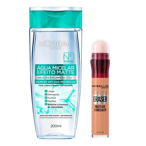 L’Oréal Paris + Maybelline Kit - Água Micelar Efeito Matte + Corretivo Líquido Medium