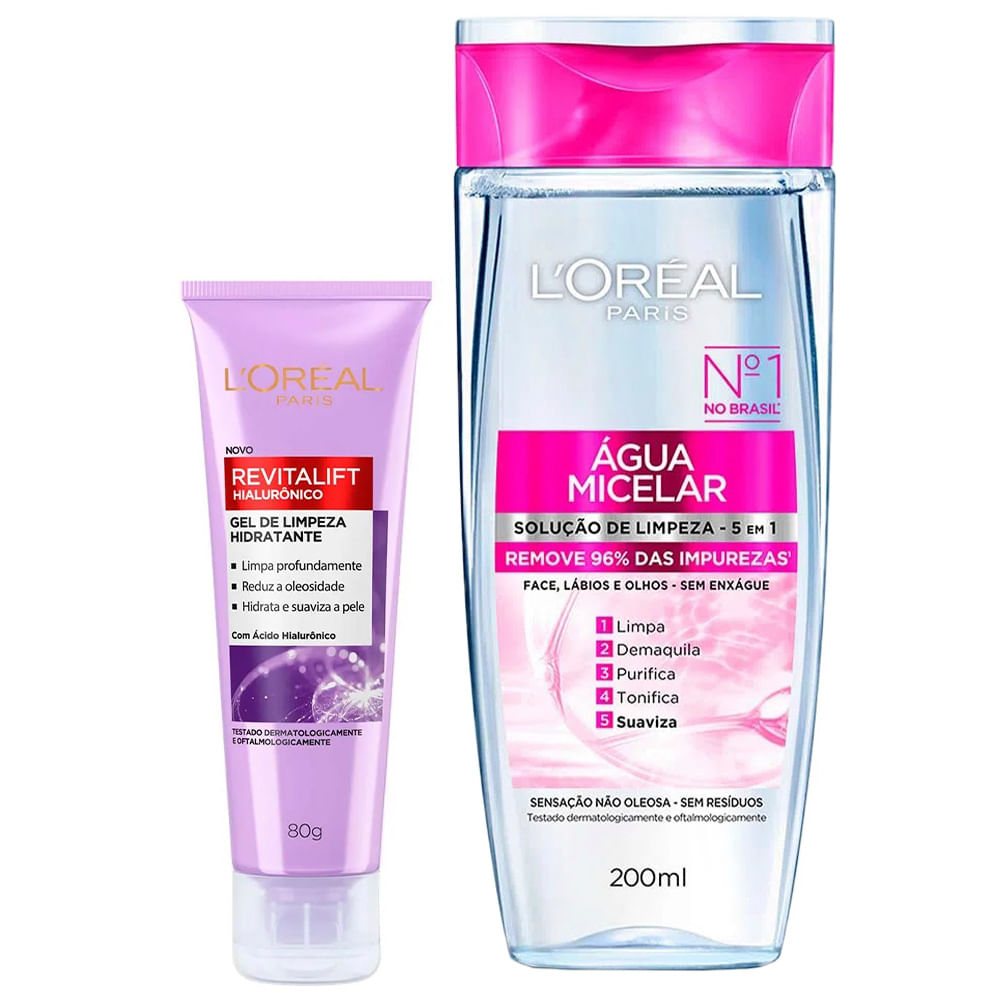 LOréal Paris Limpeza Kit - Água Micelar 5 em 1 + Gel de Limpeza Hialurônico
