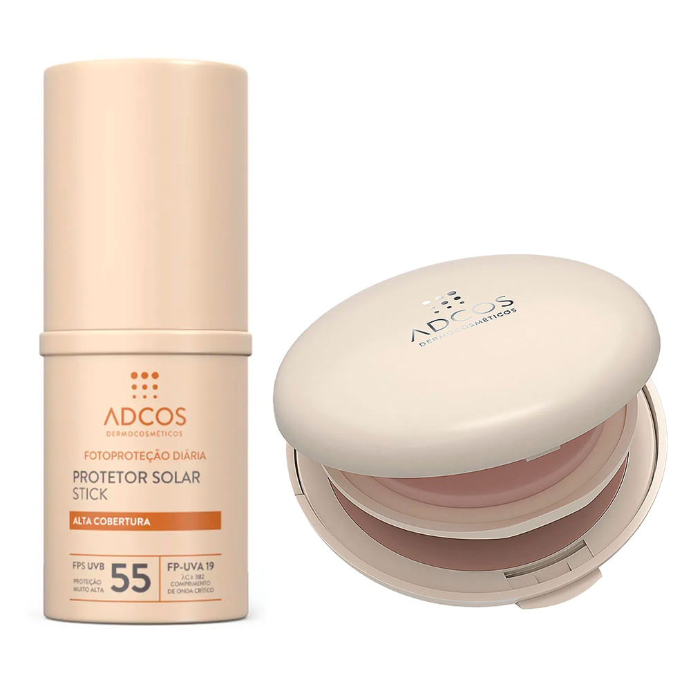 Adcos Dermocosméticos Kit - Protetor Solar Pó Compacto Com Cor Nude + Protetor Solar Stick Com Cor Nude