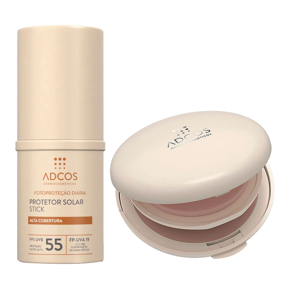 Adcos Dermocosméticos Kit - Protetor Solar Pó Compacto Com Cor Nude + Protetor Solar Stick Com Cor Ivory