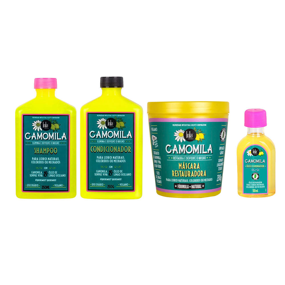 Lola Cosmetics Camomila Kit – Shampoo + Condicionador + Óleo Iluminador + Máscara