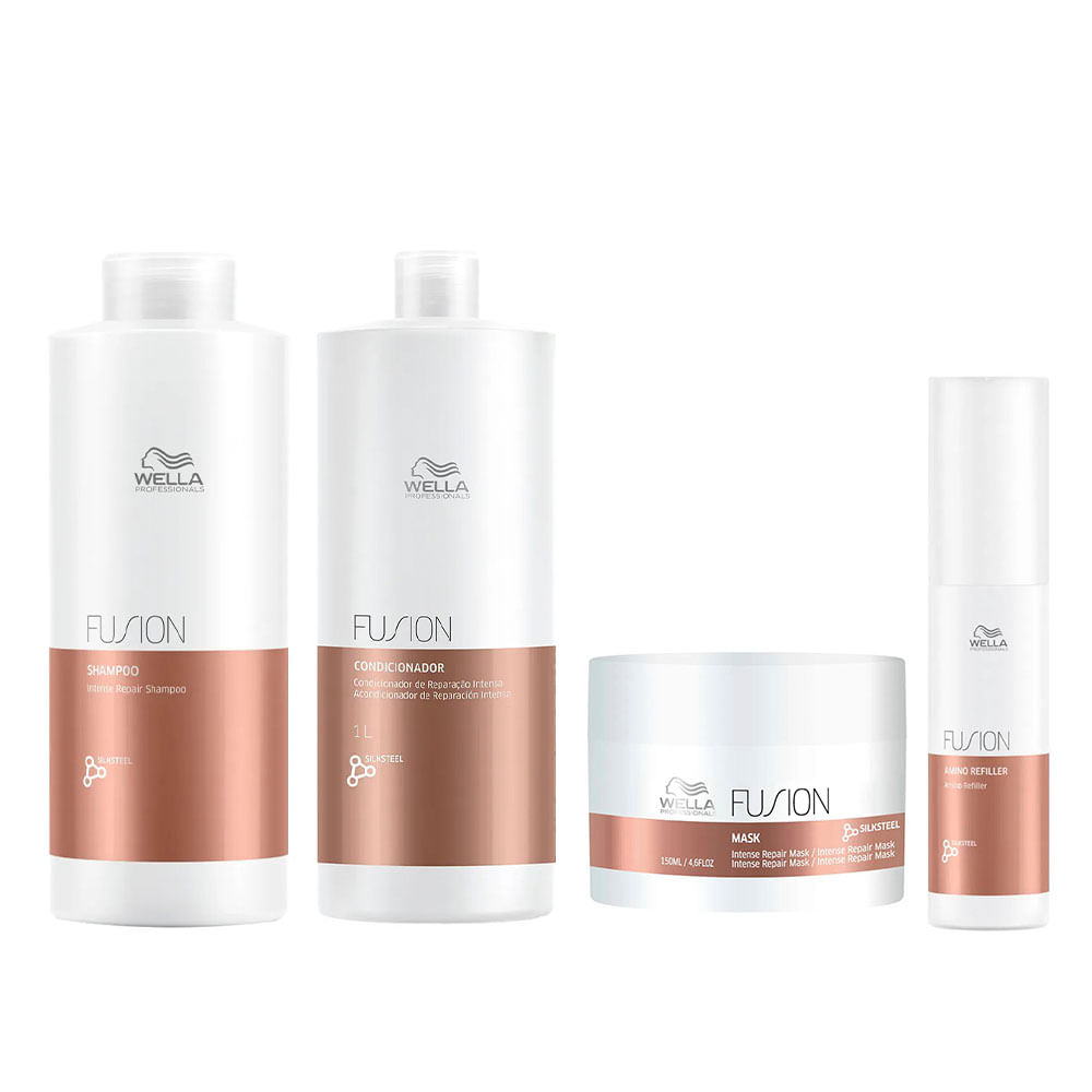Wella Professionals Fusion Kit – Shampoo + Condicionador + Máscara + Amino Refiller